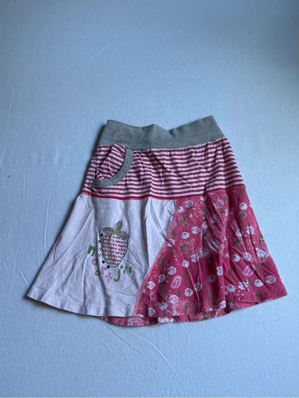 naartjie Pink, White & Gray Strawberry Patchwork Skirt